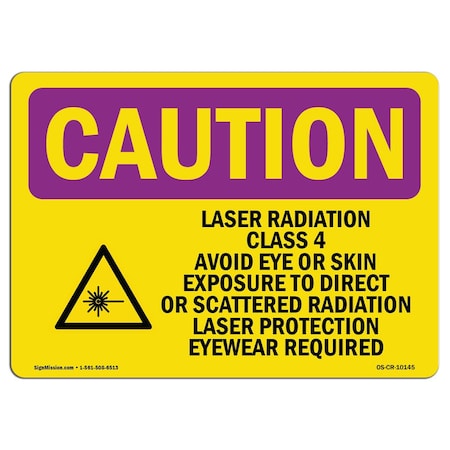 Signmission OSHA RADIATION Sign, Laser Radiation Class 4 Avoid, 5in X 3.5in Decal, 3.5" H, 5" W, Landscape OS-CR-D-35-L-10145